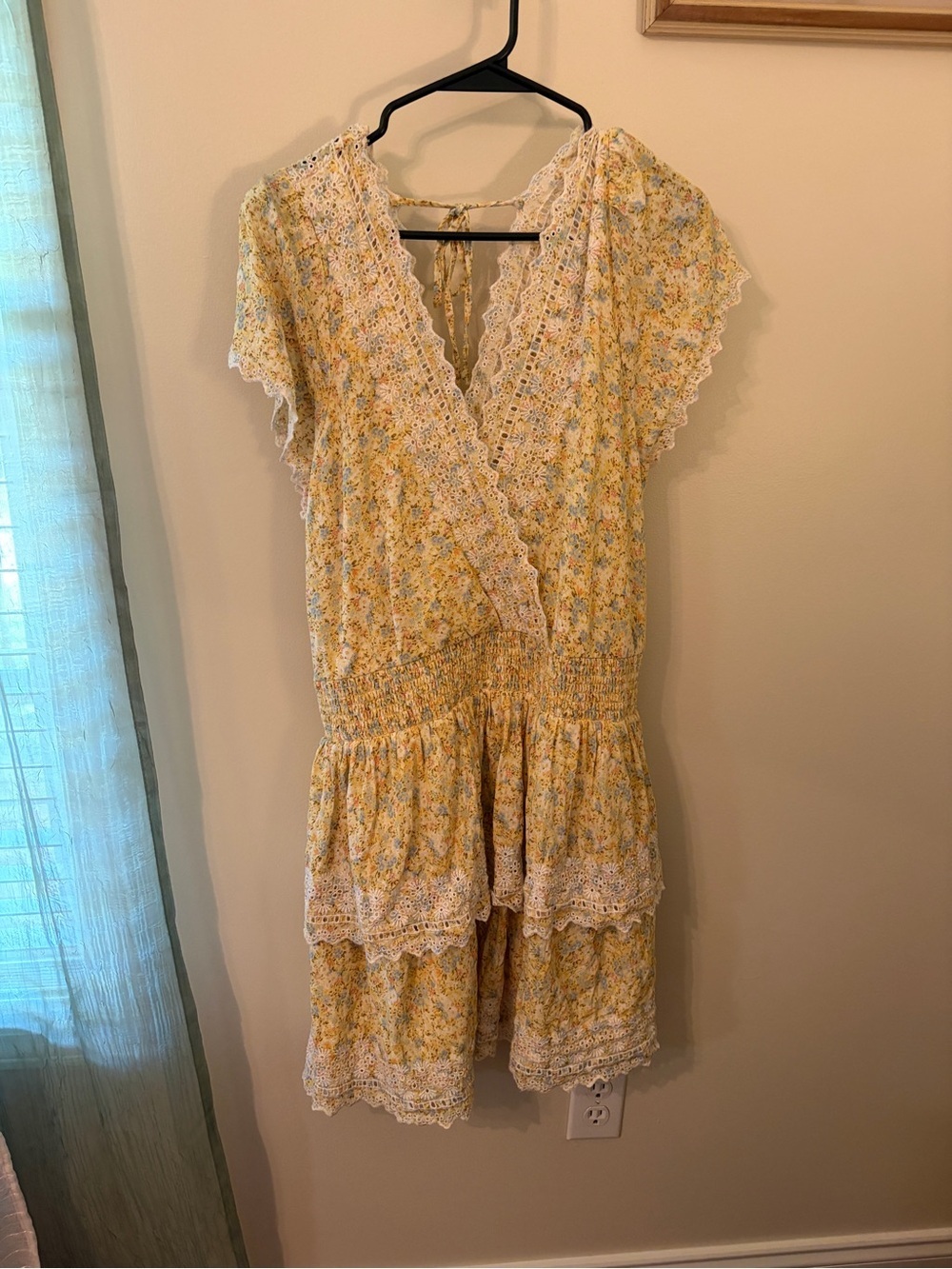 American Eagle Outfitters Yellow Floral Lace-Trim Mini Dress
